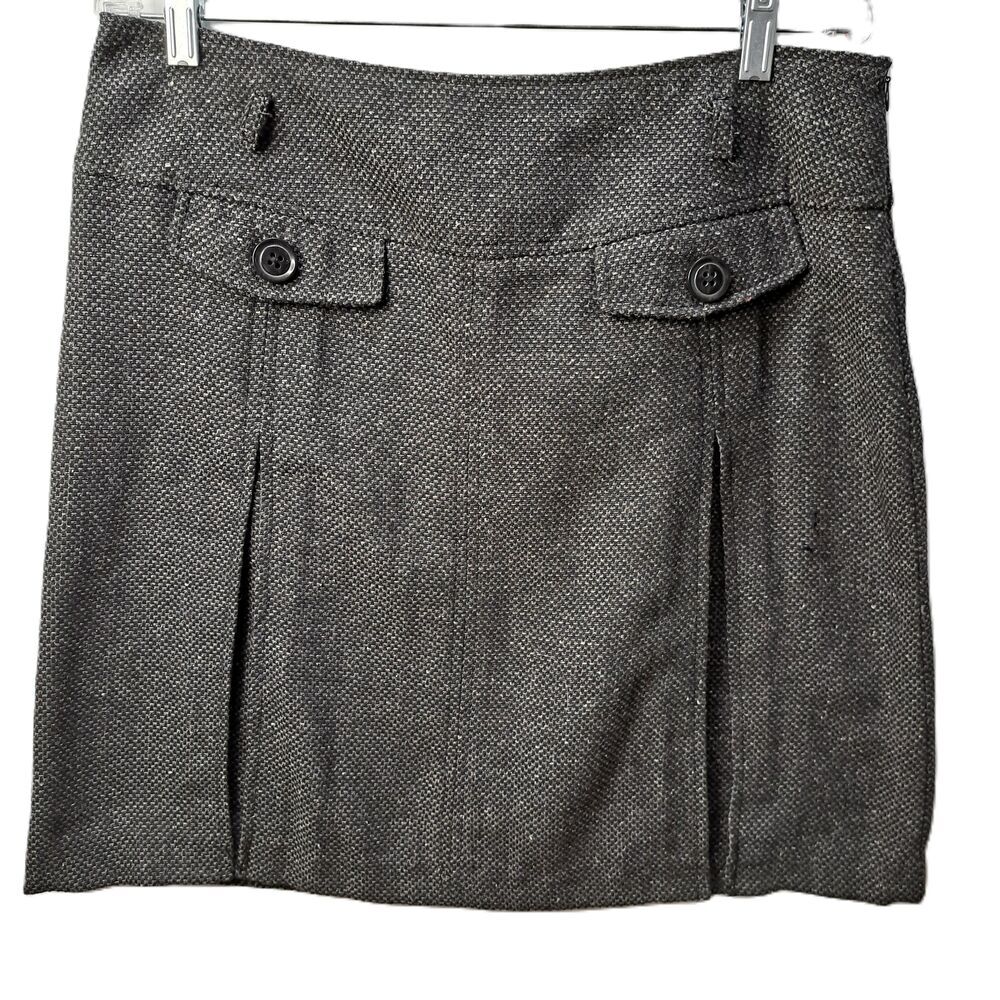 Sandro Sportswear Womens Gray Tweed Mini Pencil Skirt Pleated Detail Size 14 NEW